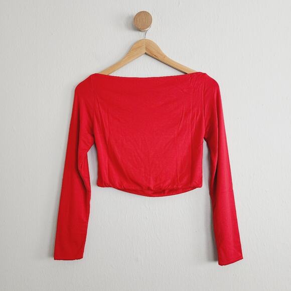 NWT SER.O.YA Ellis Cut Out Crop Top - Red Long Sleeve Twist Keyhole - Large - Picture 10 of 10